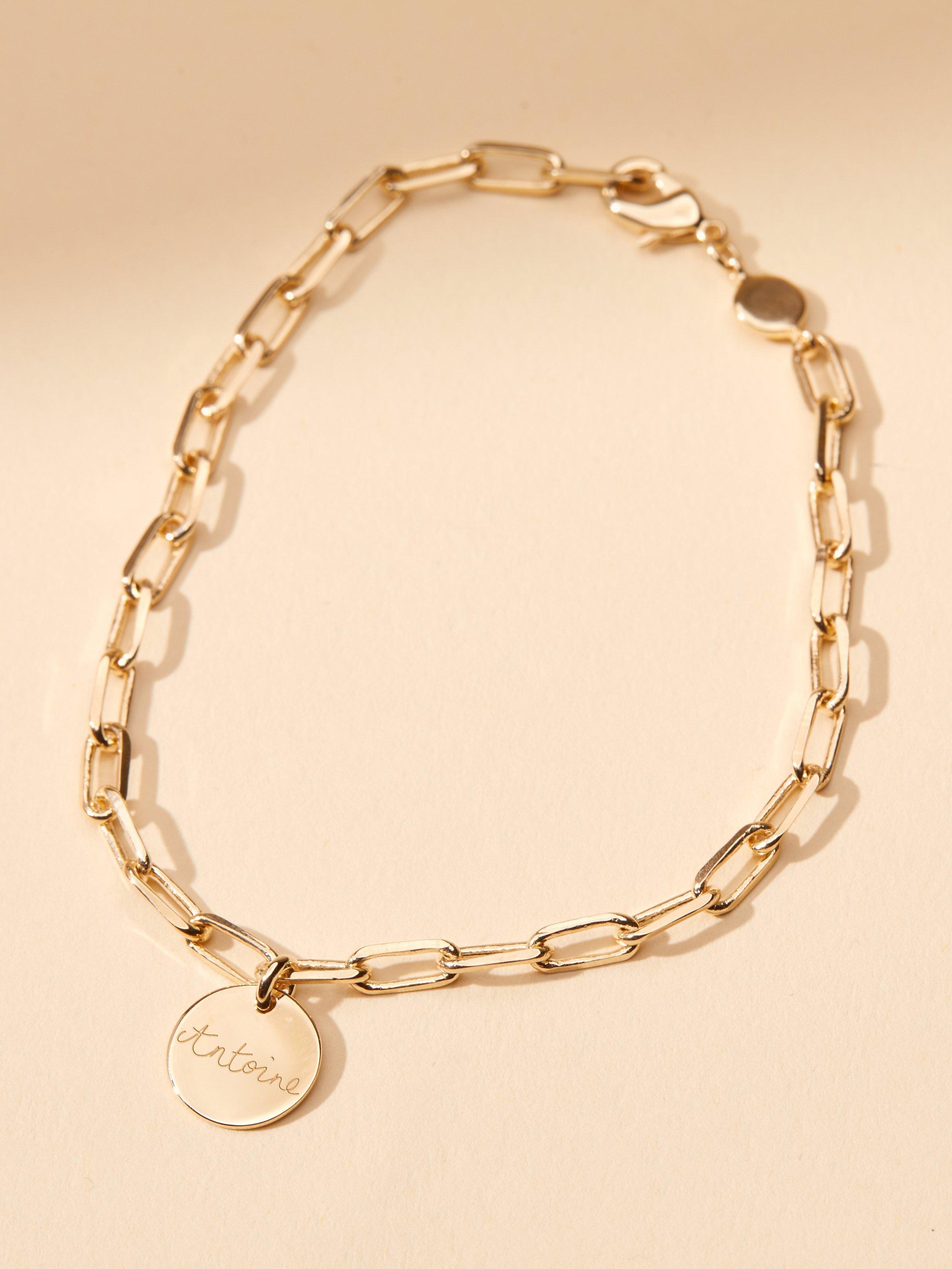 Merci Maman Personalised Dainty Love Links Charm Bracelet, Gold