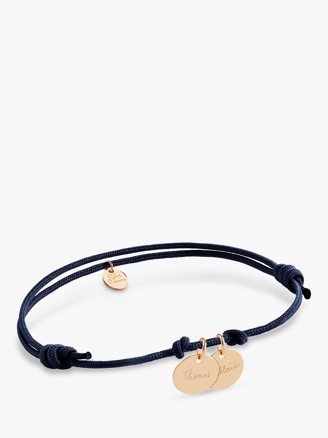 Merci Maman Personalised 2 Disc Charm Braided Bracelet, Blue/Gold