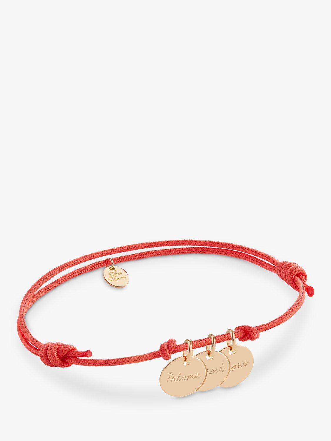 Merci Maman Personalised 3 Disc Charm Braided Bracelet, Red/Gold