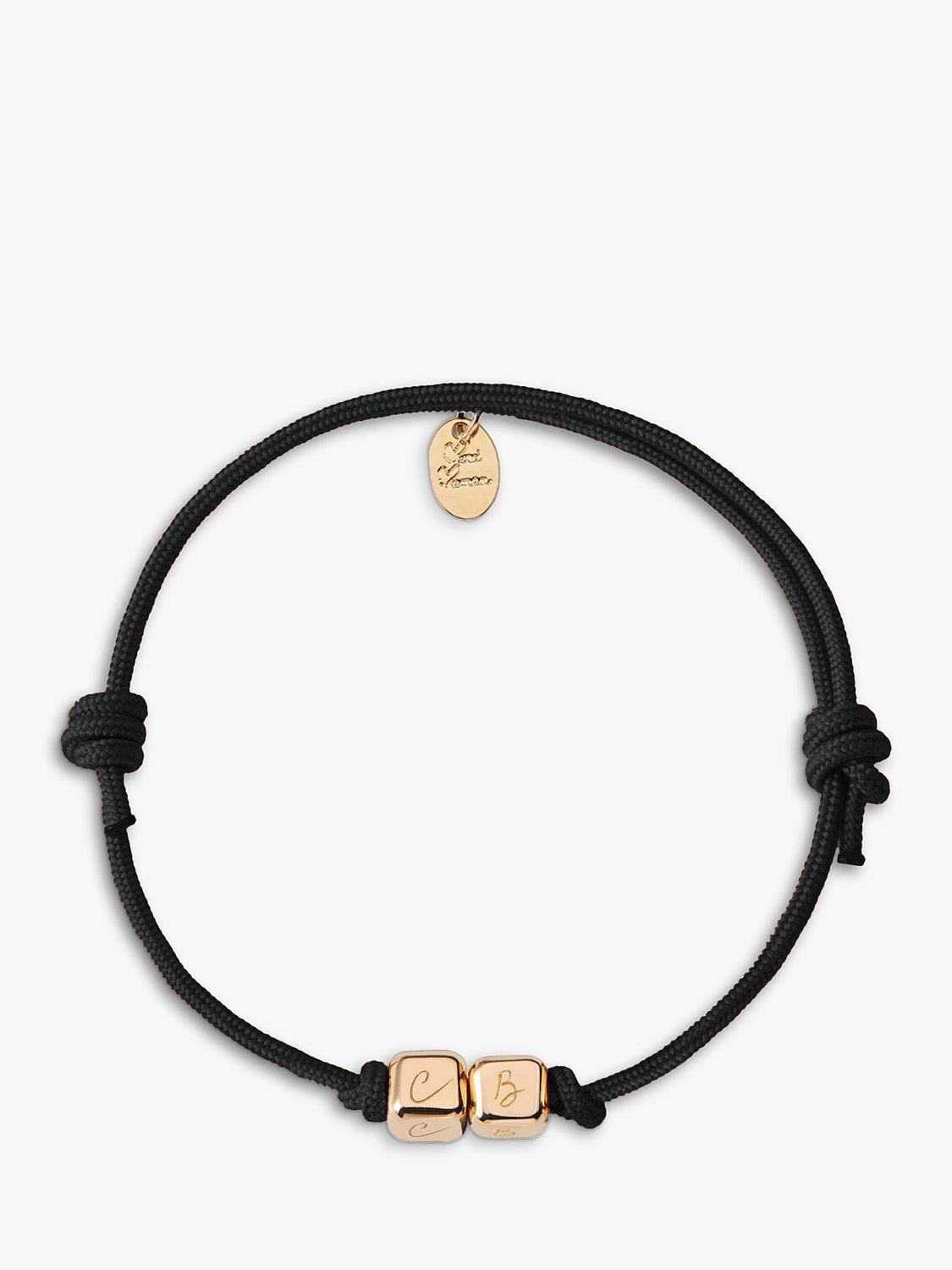 Merci Maman Personalised 2 Dice Braided Bracelet, Black/Gold