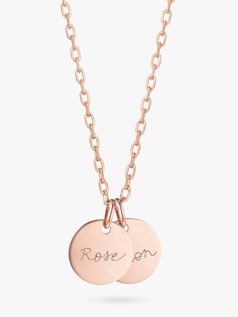 Merci Maman Personalised Name 2 Disc Charm Pendant Necklace, Rose Gold