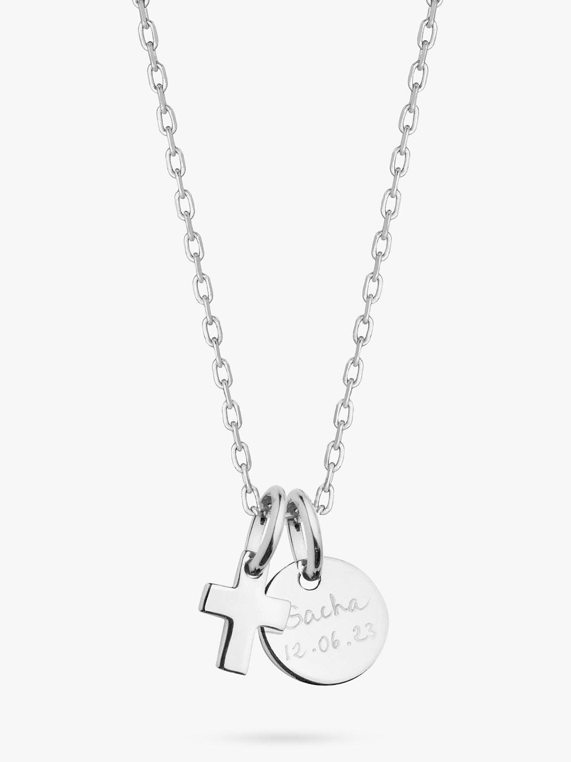 Merci Maman Personalised Mini Cross Disc Pendant Necklace, Silver