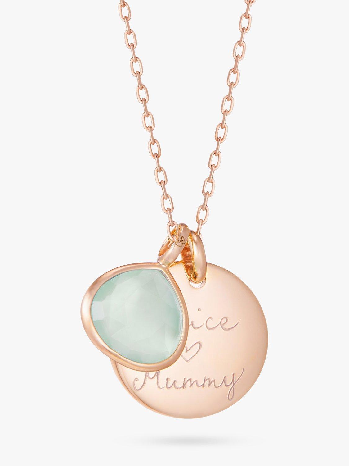 Merci Maman Personalised Aqua Chalcedony Gemstone Necklace, Rose Gold