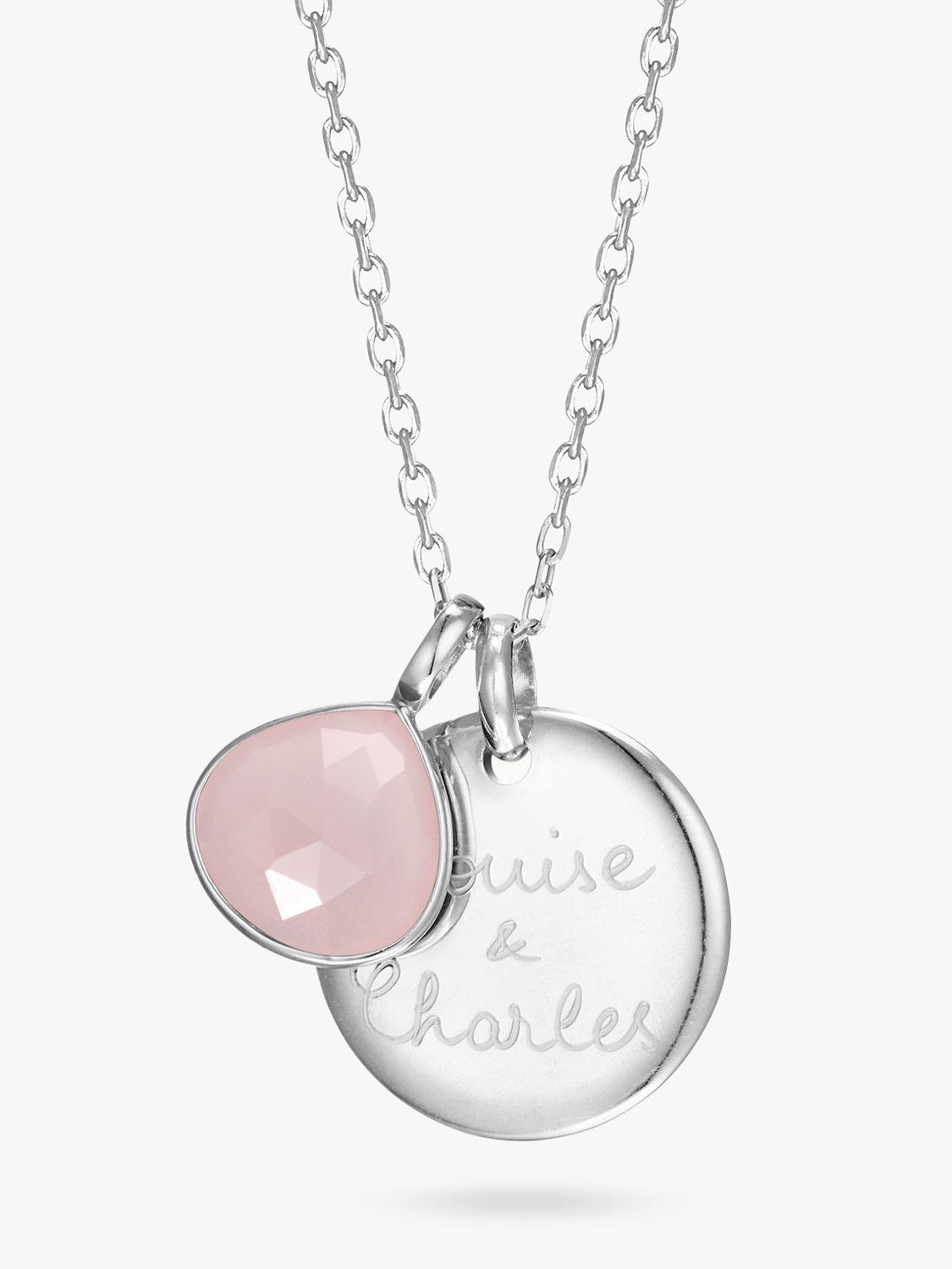 Merci Maman Personalised Rose Chalcedony Gemstone Necklace, Silver