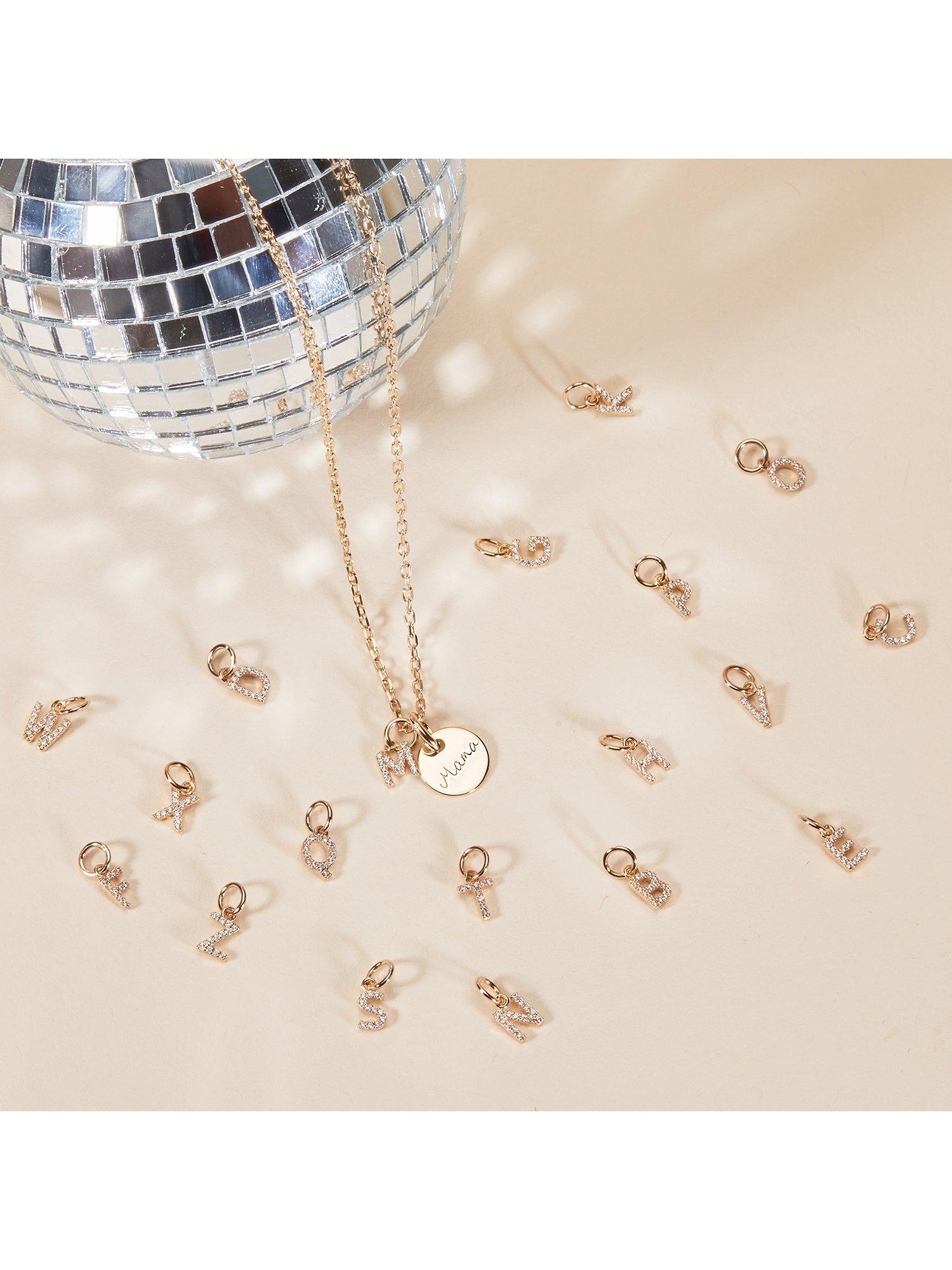 Merci Maman Personalised Mini Crystal Alphabet Pendant Necklace, Gold