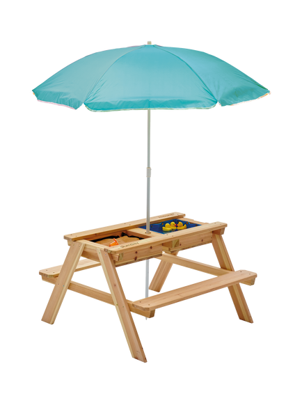 Plum Wooden Surfside Sand and Water Picnic Table with Parasol, Multi