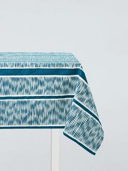 John Lewis X Collagerie Ikat Stripe Rectangular Tablecloth, 250 x 160cm, Blue, Multi