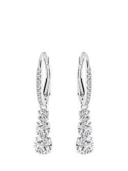 Swarovski Trilogy Crystal Hoop Drop Earrings, Rhodium Shiny, Rhodium Shiny