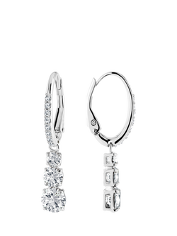 Swarovski Trilogy Crystal Hoop Drop Earrings, Rhodium Shiny - view 2, Rhodium Shiny