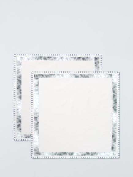 John Lewis X Collagerie Stripe Border Cotton Napkin, Set of 2, Blue, 