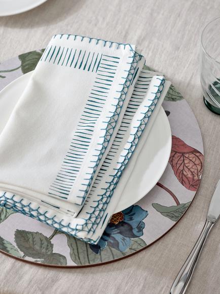 John Lewis X Collagerie Stripe Border Cotton Napkin, Set of 2, Blue - view 2, 