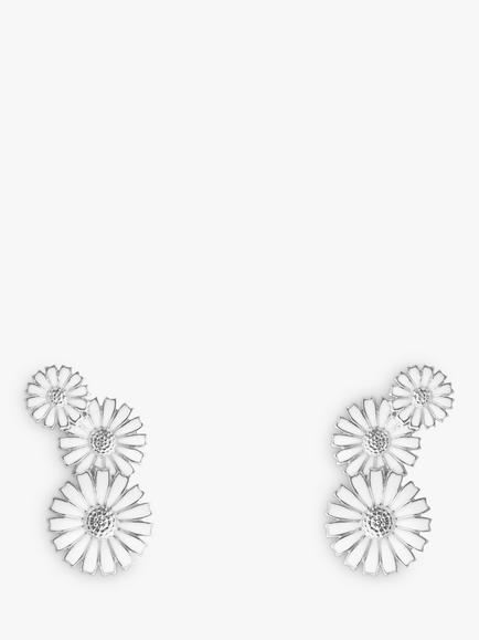 Georg Jensen Daisy Enamel Layered Earrings, Silver, Silver
