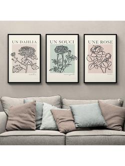 John Lewis Mercedes Lopez Charro 'French Flowers' Framed Poster Prints, Set of 3, 62 x 42cm, Multi - view 2, Multi