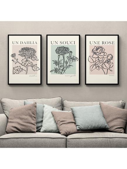 John Lewis Mercedes Lopez Charro 'French Flowers' Framed Poster Prints, Set of 3, 62 x 42cm, Multi - view 2, Multi