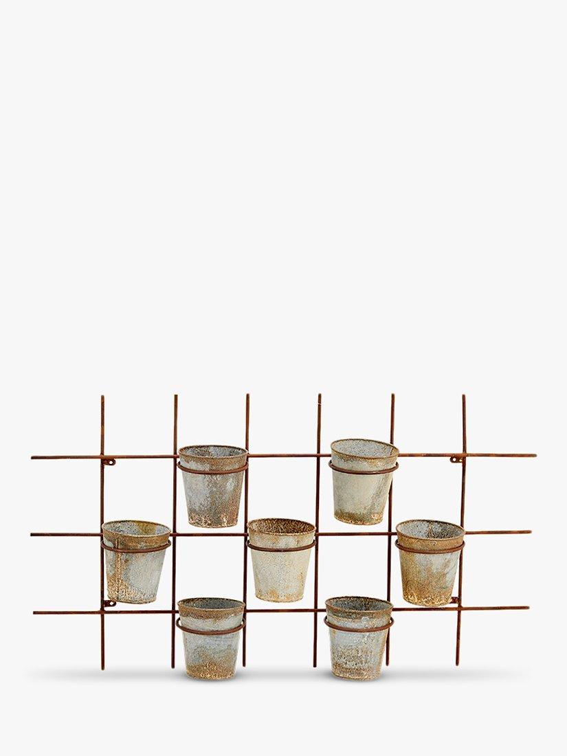 Nkuku Abari 7 Pot Outdoor Wall-Mounted Planter, Aged Zinc
