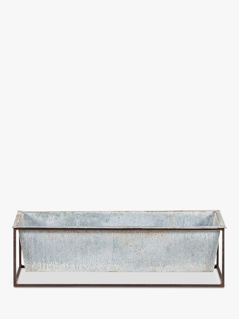 Nkuku Narlu Wide Freestanding Window Box Outdoor Planter, W62cm, Aged Zinc