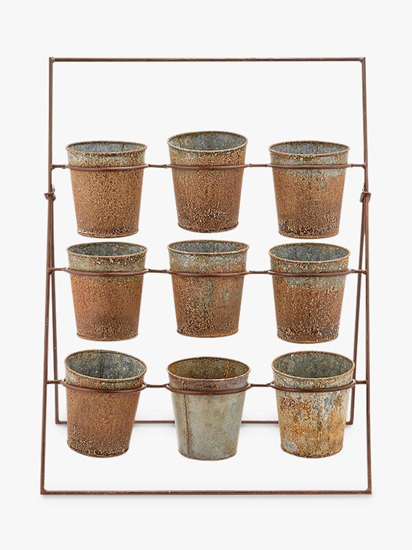 Nkuku Abari 9 Pot Outdoor Plant Stand, Aged Zinc
