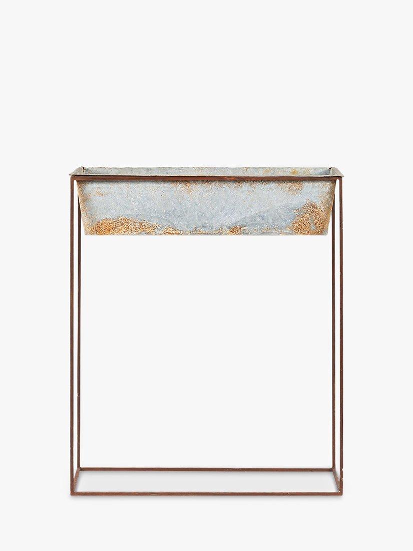 Nkuku Narlu Wide Freestanding Trough Outdoor Planter, W62cm, Aged Zinc
