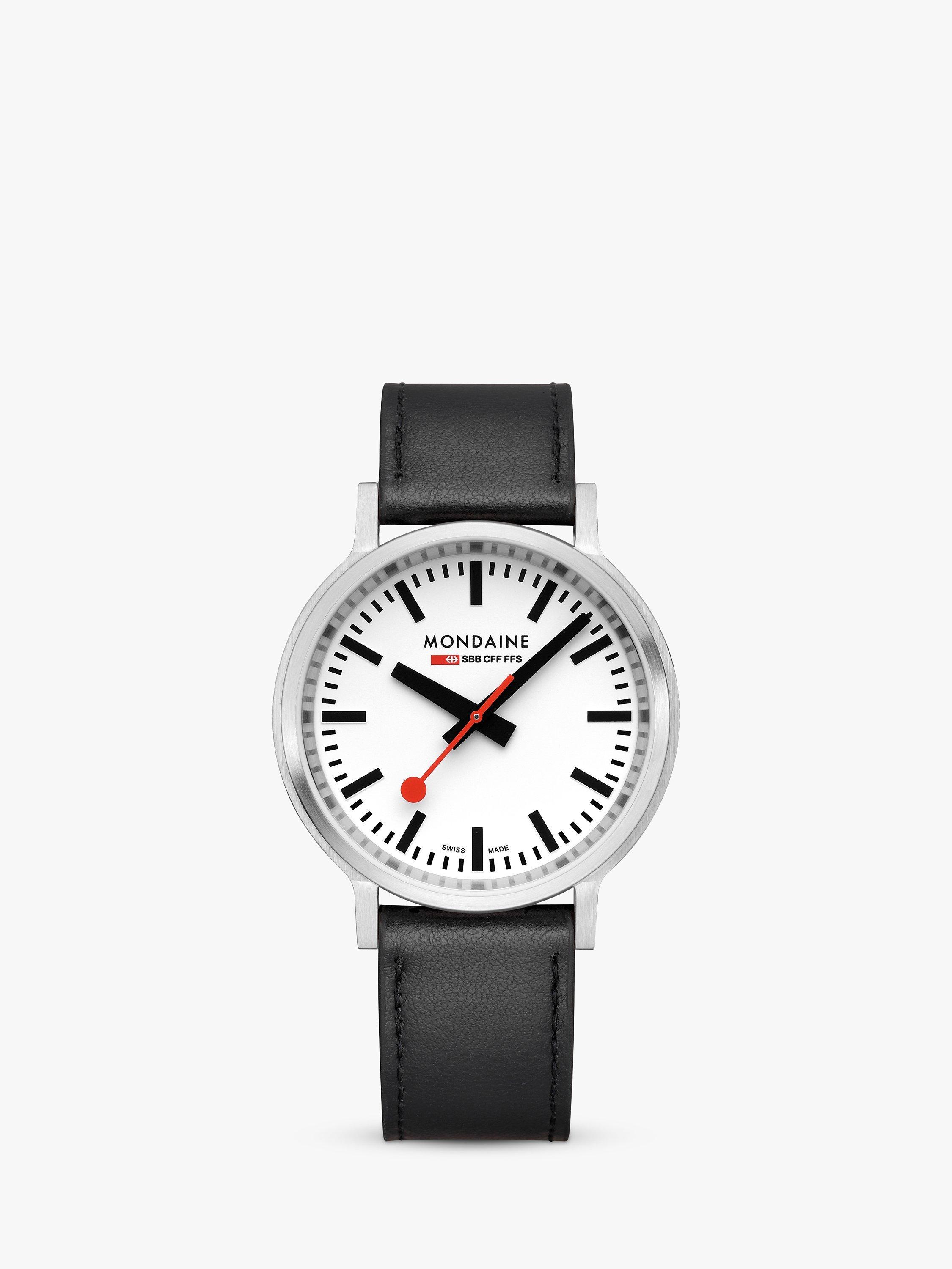 Product image 1 of 11, which shows Mondaine MST.4101B.LBV.2SE Men's Stop2Go Vegan Leather Strap Watch, Black