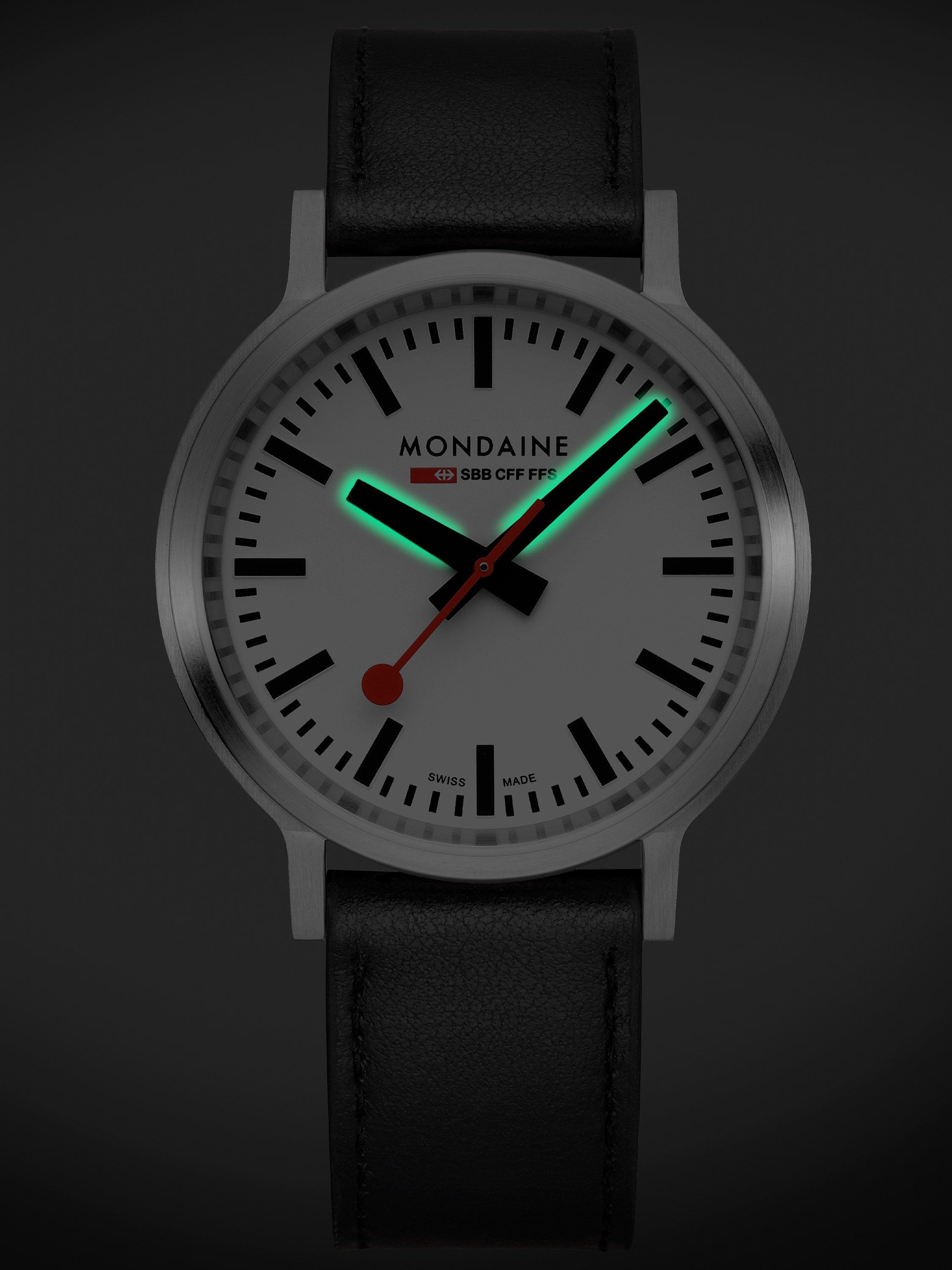 Product image 11 of 11, which shows Mondaine MST.4101B.LBV.2SE Men's Stop2Go Vegan Leather Strap Watch, Black