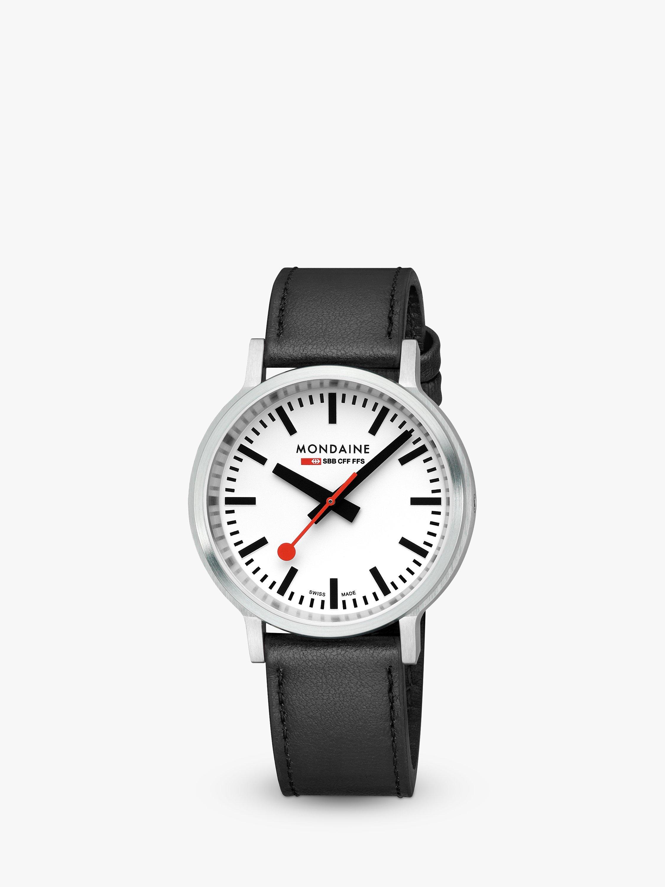 Product image 2 of 11, which shows Mondaine MST.4101B.LBV.2SE Men's Stop2Go Vegan Leather Strap Watch, Black