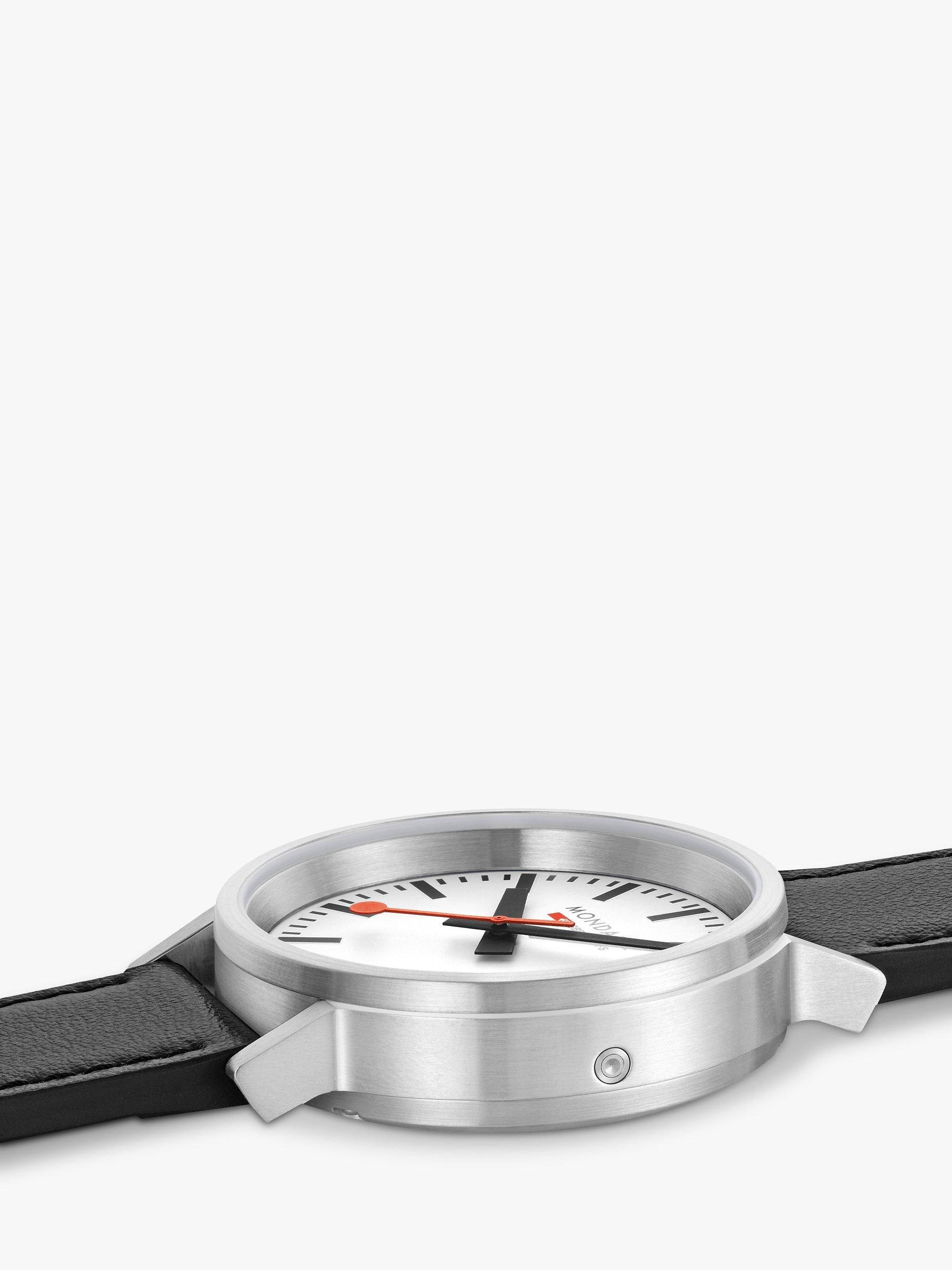 Product image 3 of 11, which shows Mondaine MST.4101B.LBV.2SE Men's Stop2Go Vegan Leather Strap Watch, Black