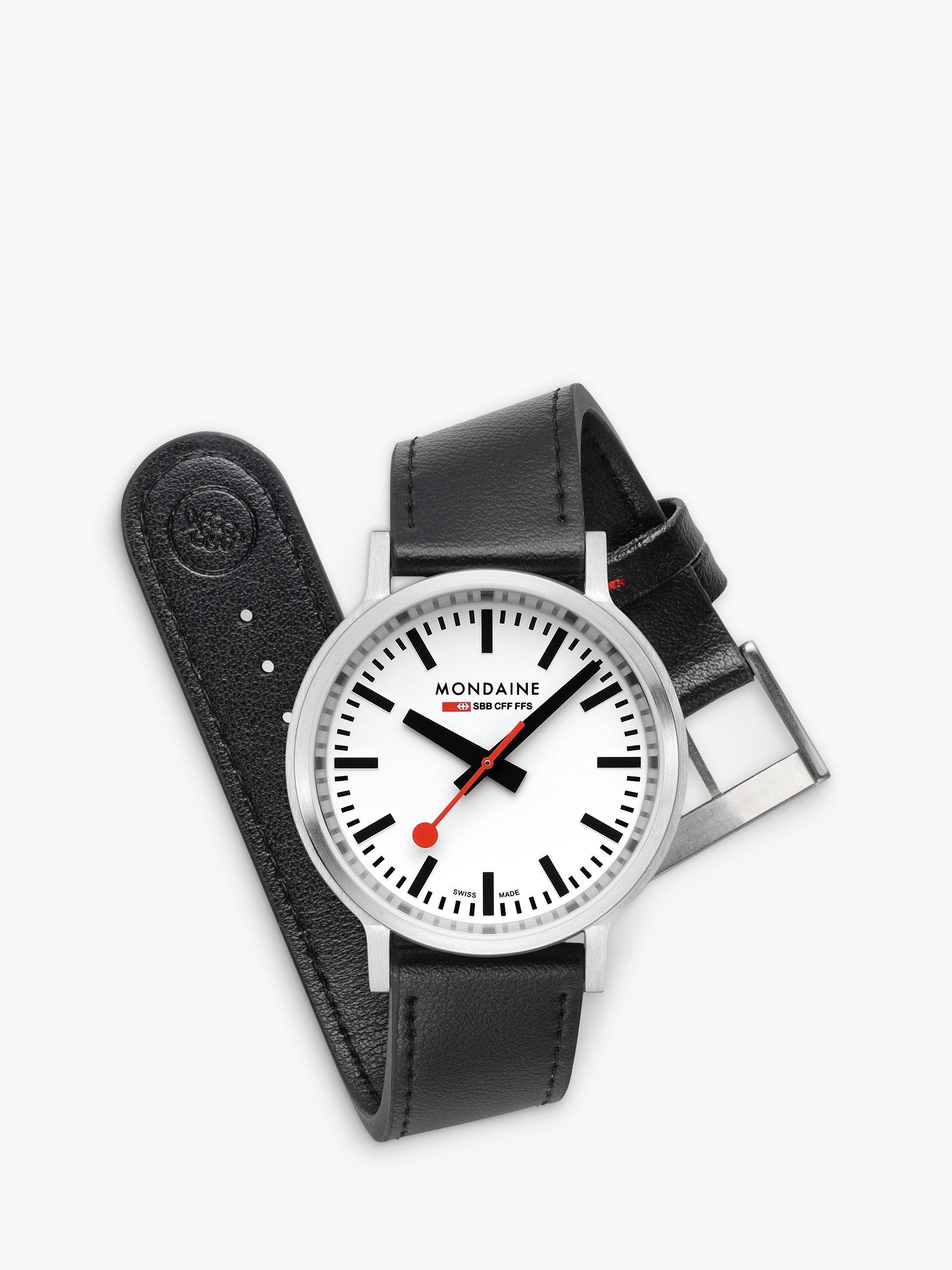 Product image 5 of 11, which shows Mondaine MST.4101B.LBV.2SE Men's Stop2Go Vegan Leather Strap Watch, Black