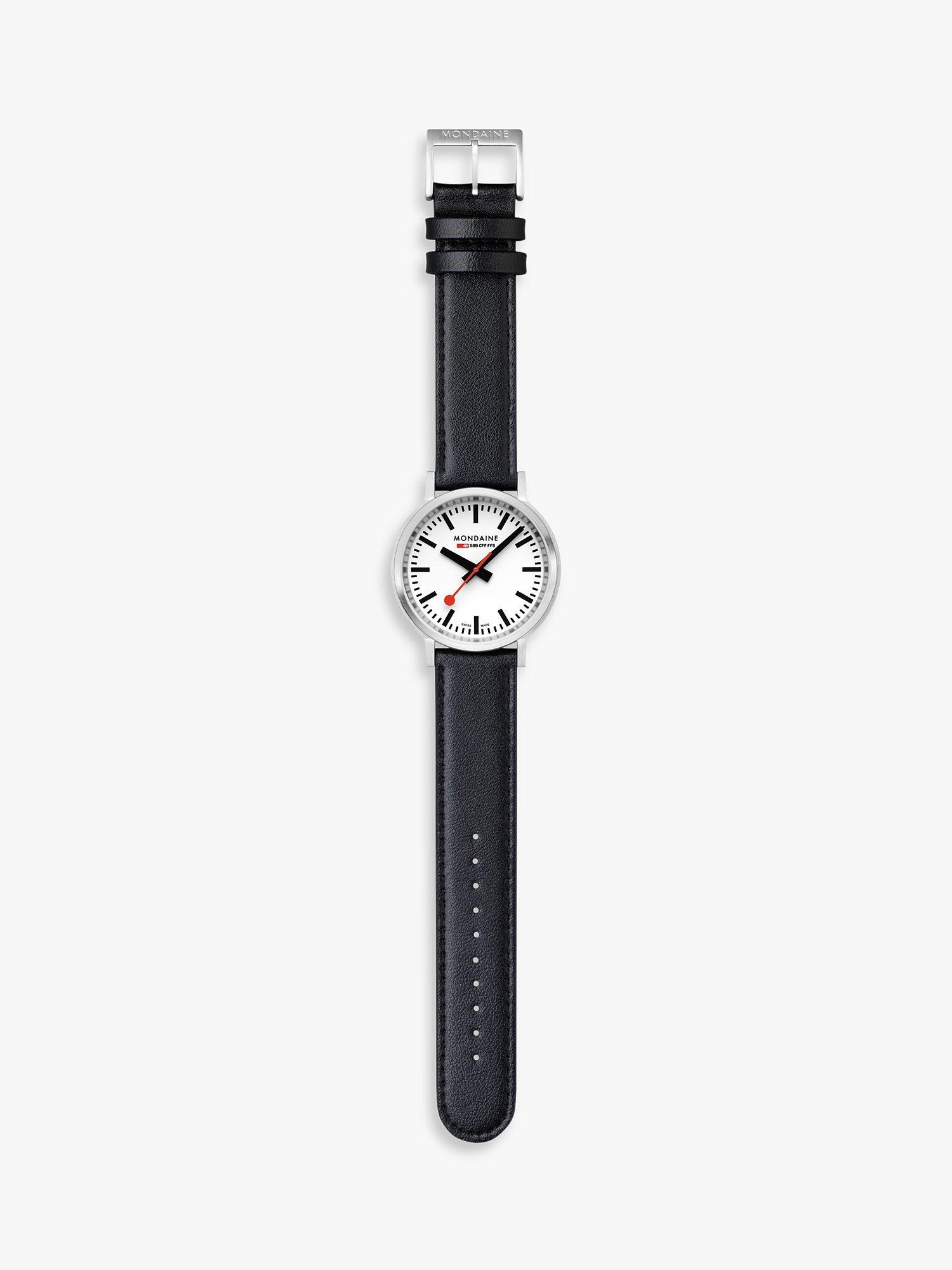 Product image 6 of 11, which shows Mondaine MST.4101B.LBV.2SE Men's Stop2Go Vegan Leather Strap Watch, Black