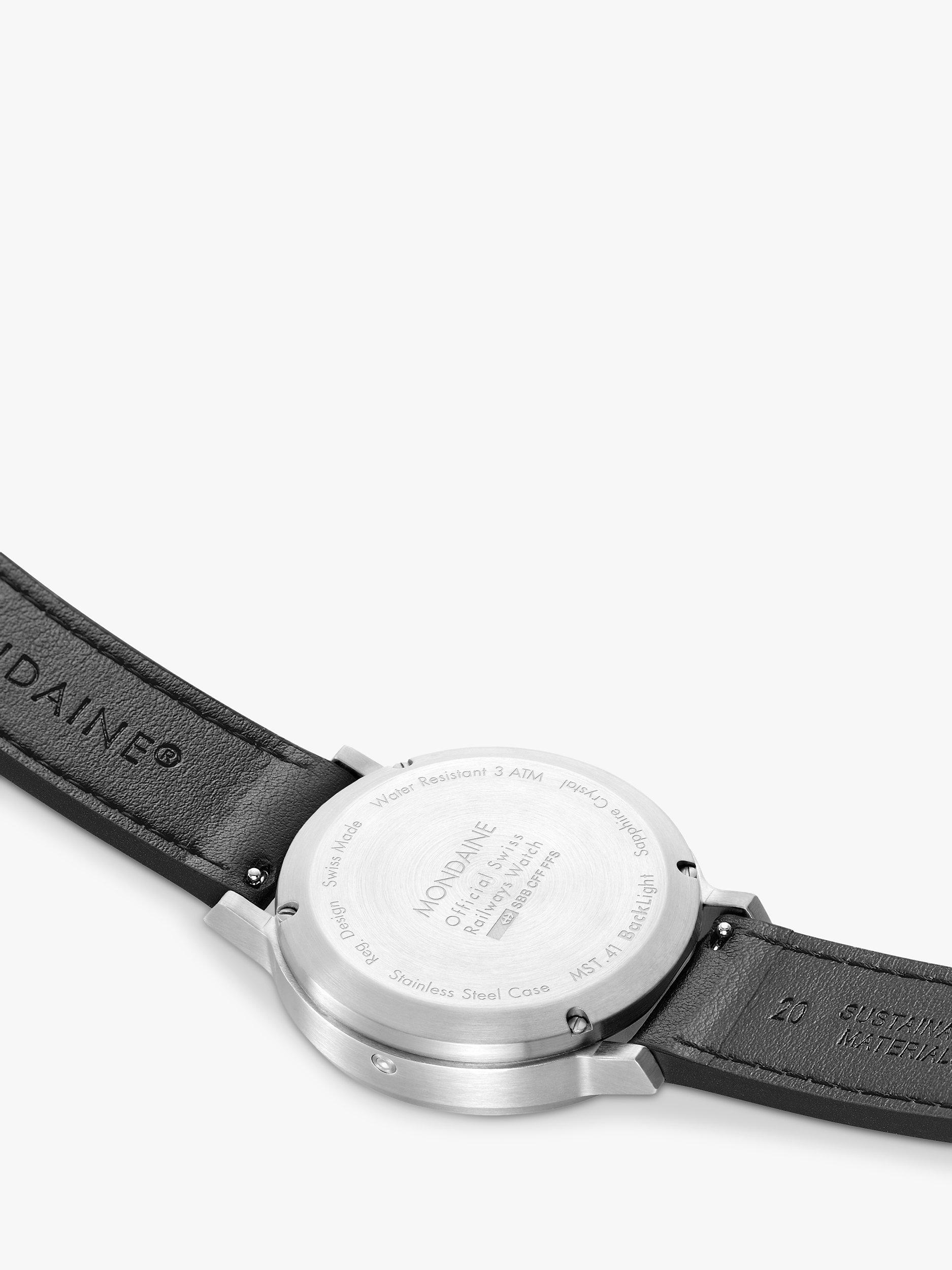 Product image 7 of 11, which shows Mondaine MST.4101B.LBV.2SE Men's Stop2Go Vegan Leather Strap Watch, Black