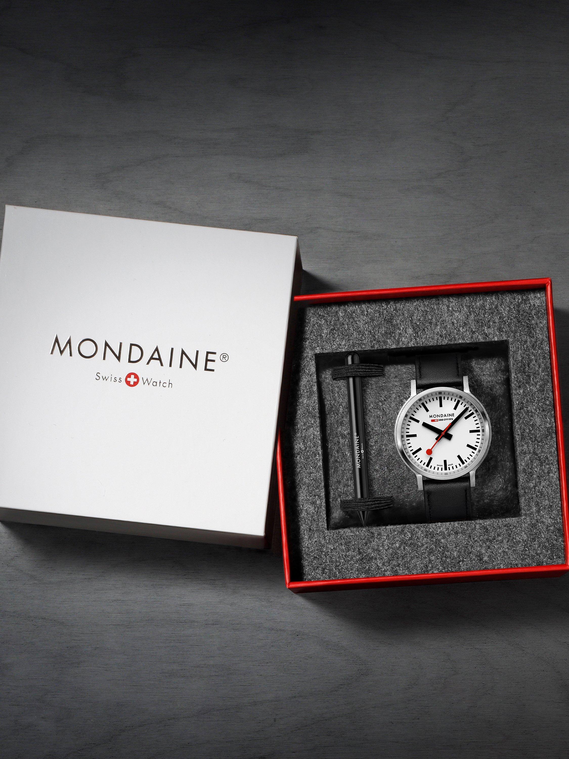 Product image 9 of 11, which shows Mondaine MST.4101B.LBV.2SE Men's Stop2Go Vegan Leather Strap Watch, Black