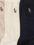 Ralph Lauren Fine Knit Ankle Socks, Pack of 3, Navy Assorted