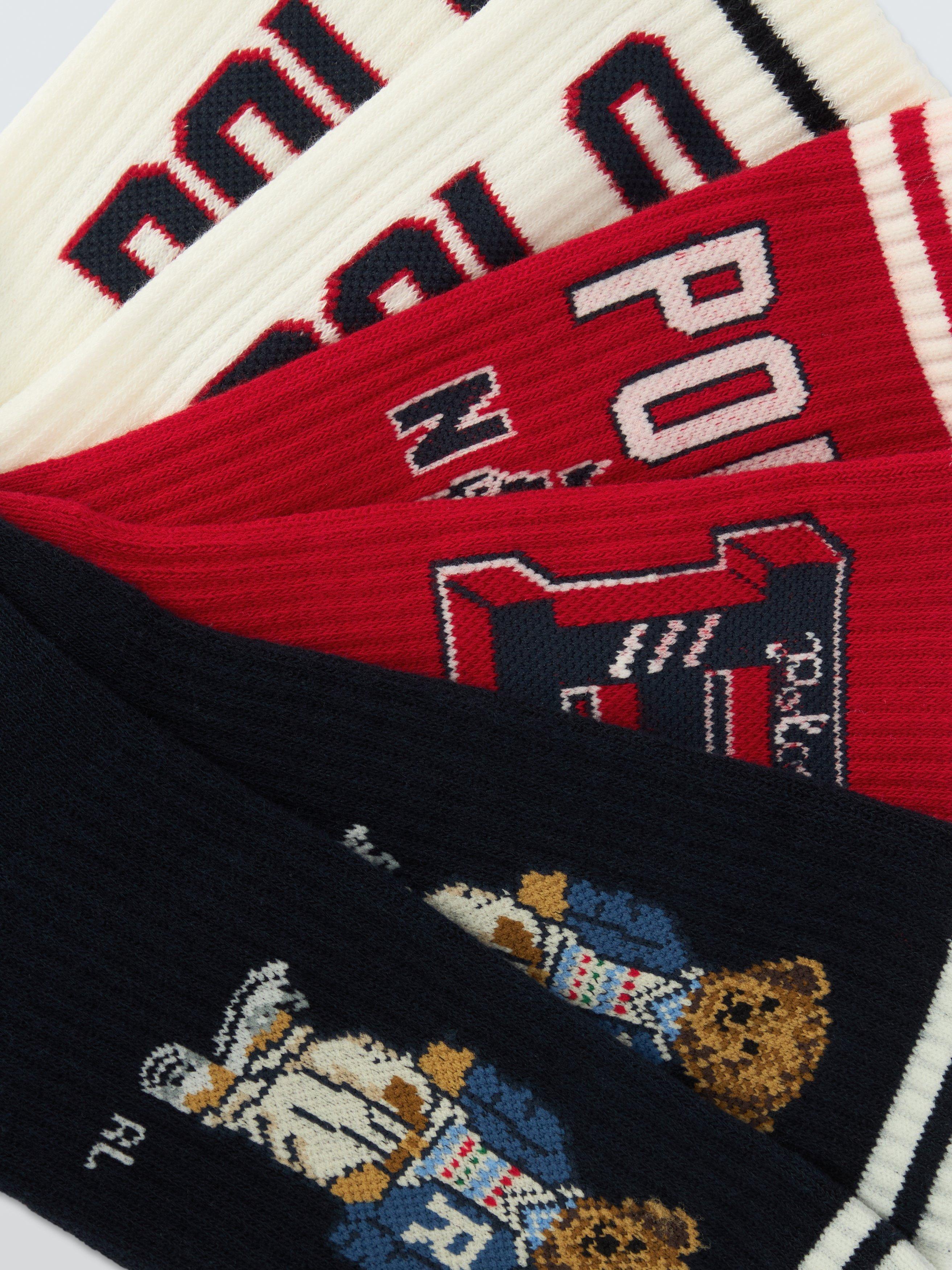 Product image 2 of 3, which shows Ralph Lauren Preppy Sport Crew Socks, Navy/Red/Ivory