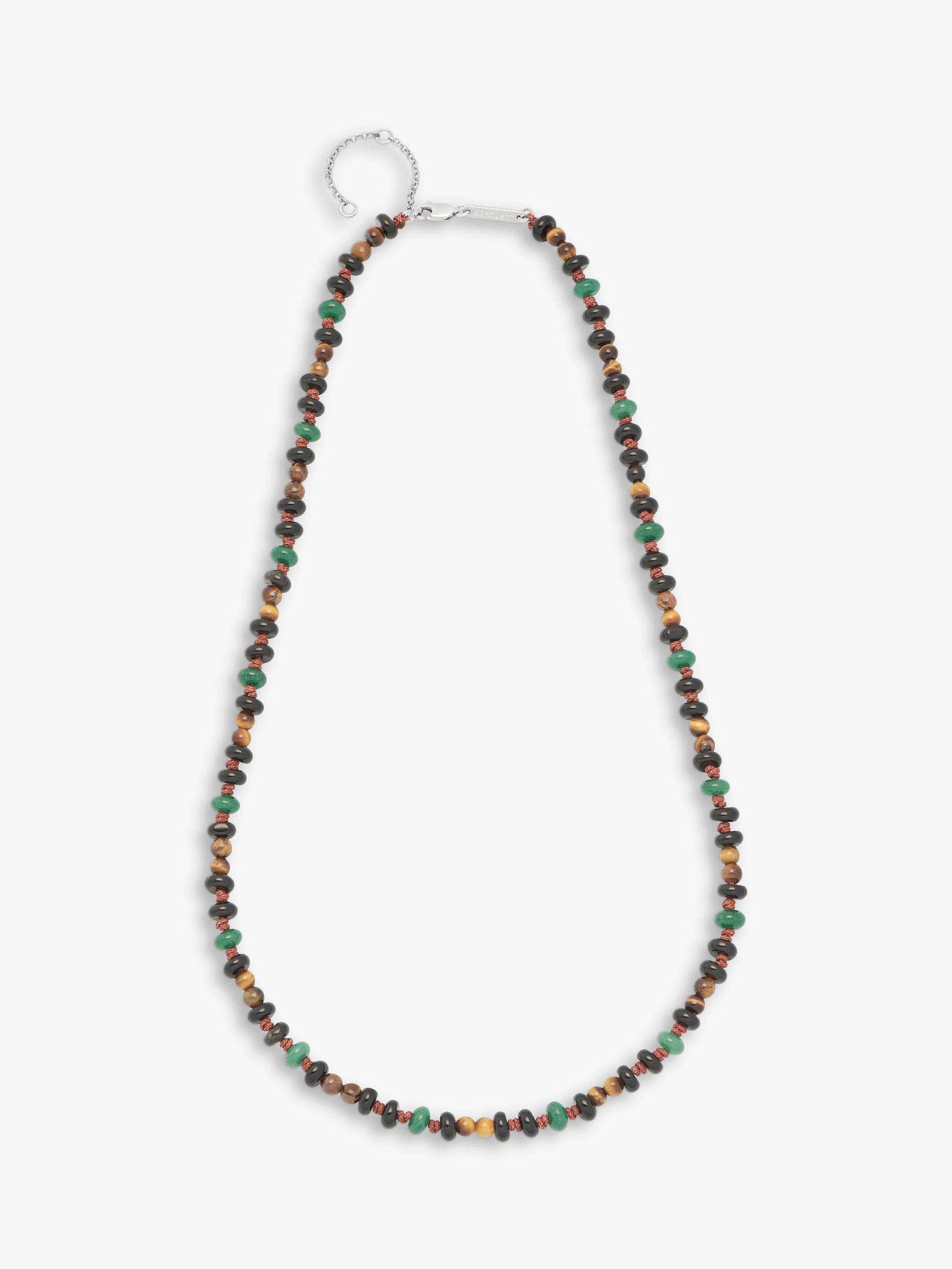 BARTLETT LONDON Men's Cord Tiger's Eye and Agate Beaded Necklace, Multi