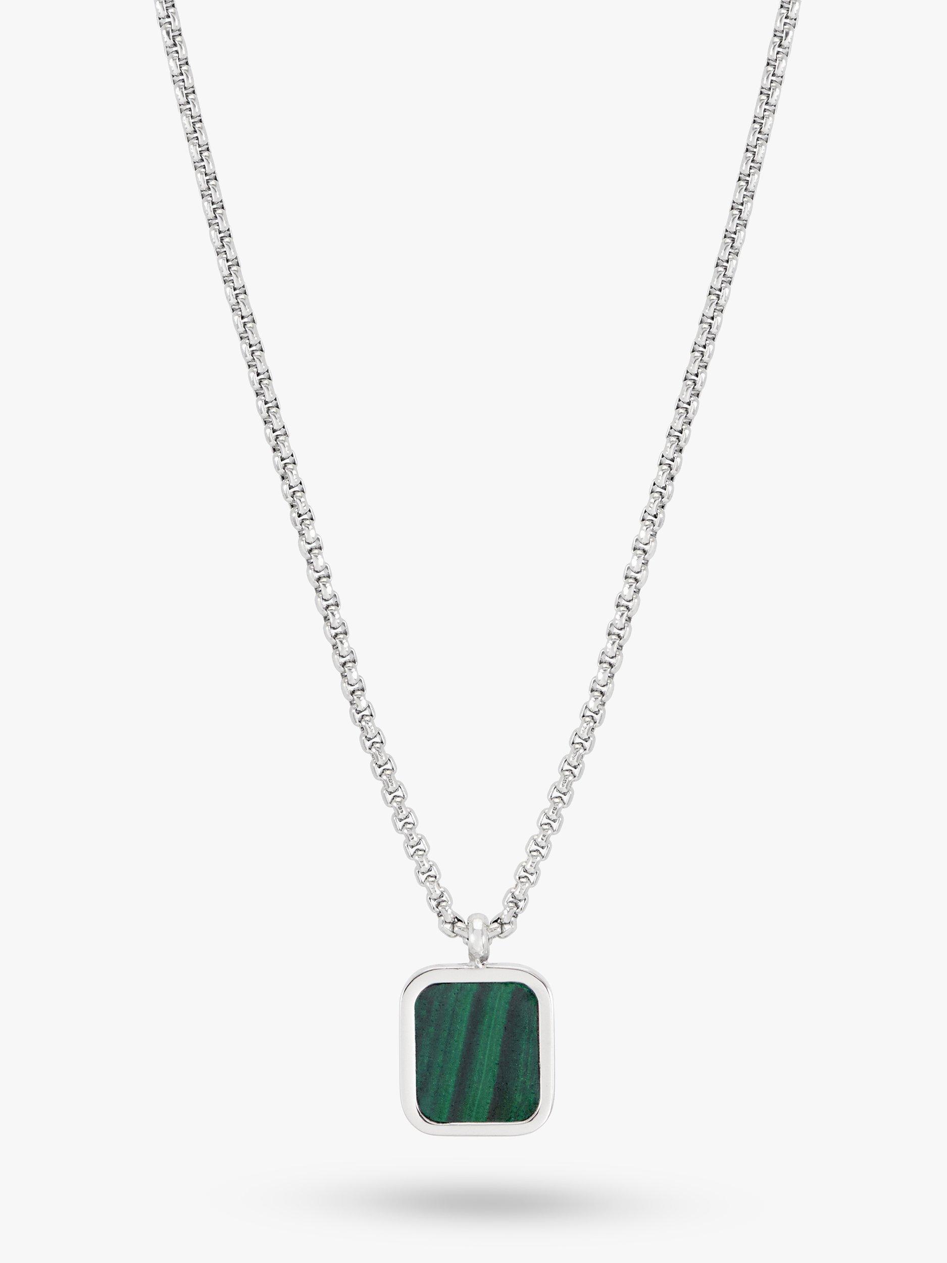 Product image 1 of 2, which shows BARTLETT LONDON Men's Square Gem Pendant Necklace, Green