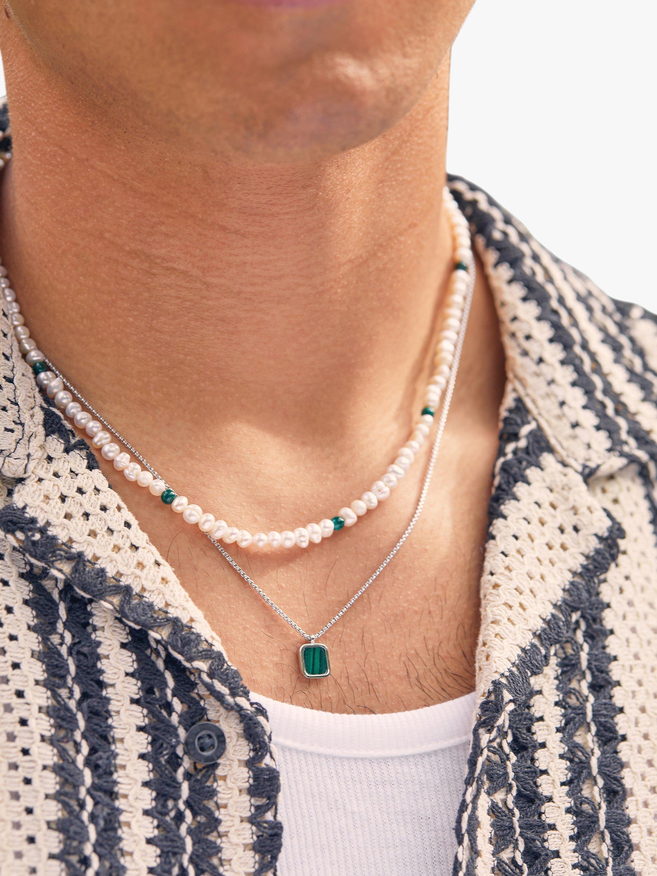 Product image 2 of 2, which shows BARTLETT LONDON Men's Square Gem Pendant Necklace, Green