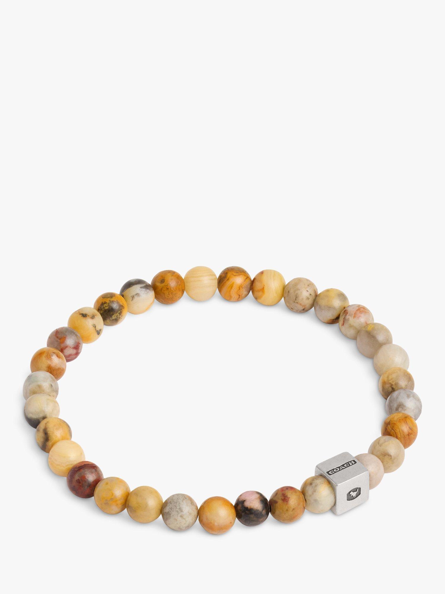 Product image 1 of 3, which shows Coach Unisex Agate Beaded Stretch Bracelet, Brown