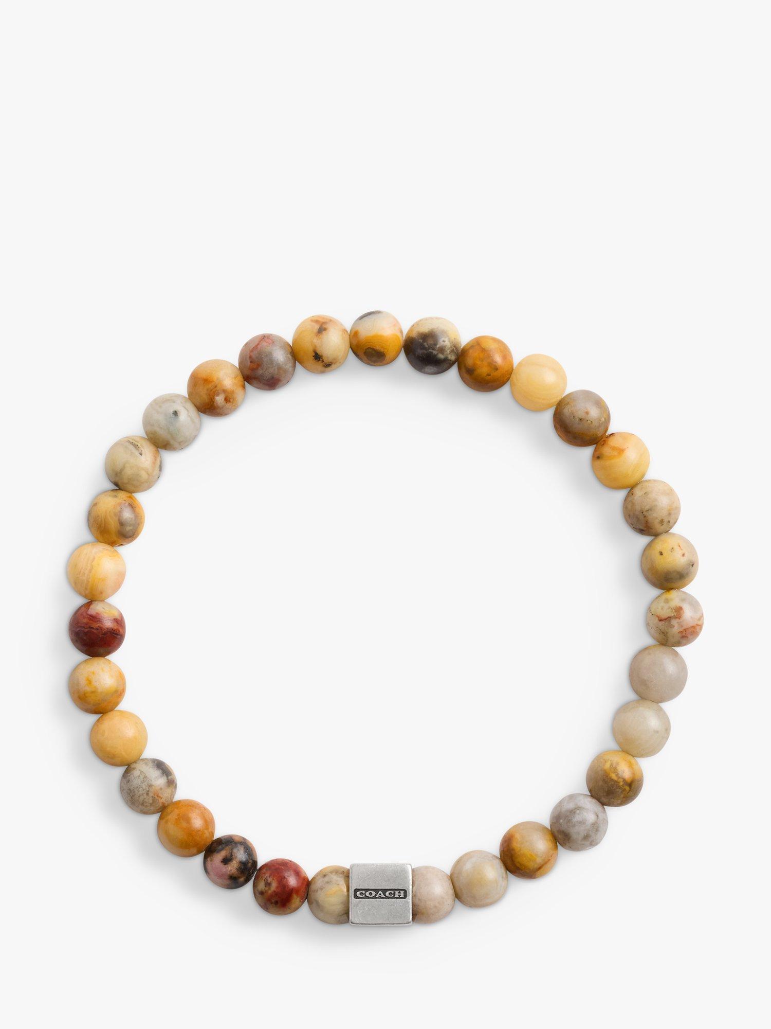 Product image 2 of 3, which shows Coach Unisex Agate Beaded Stretch Bracelet, Brown