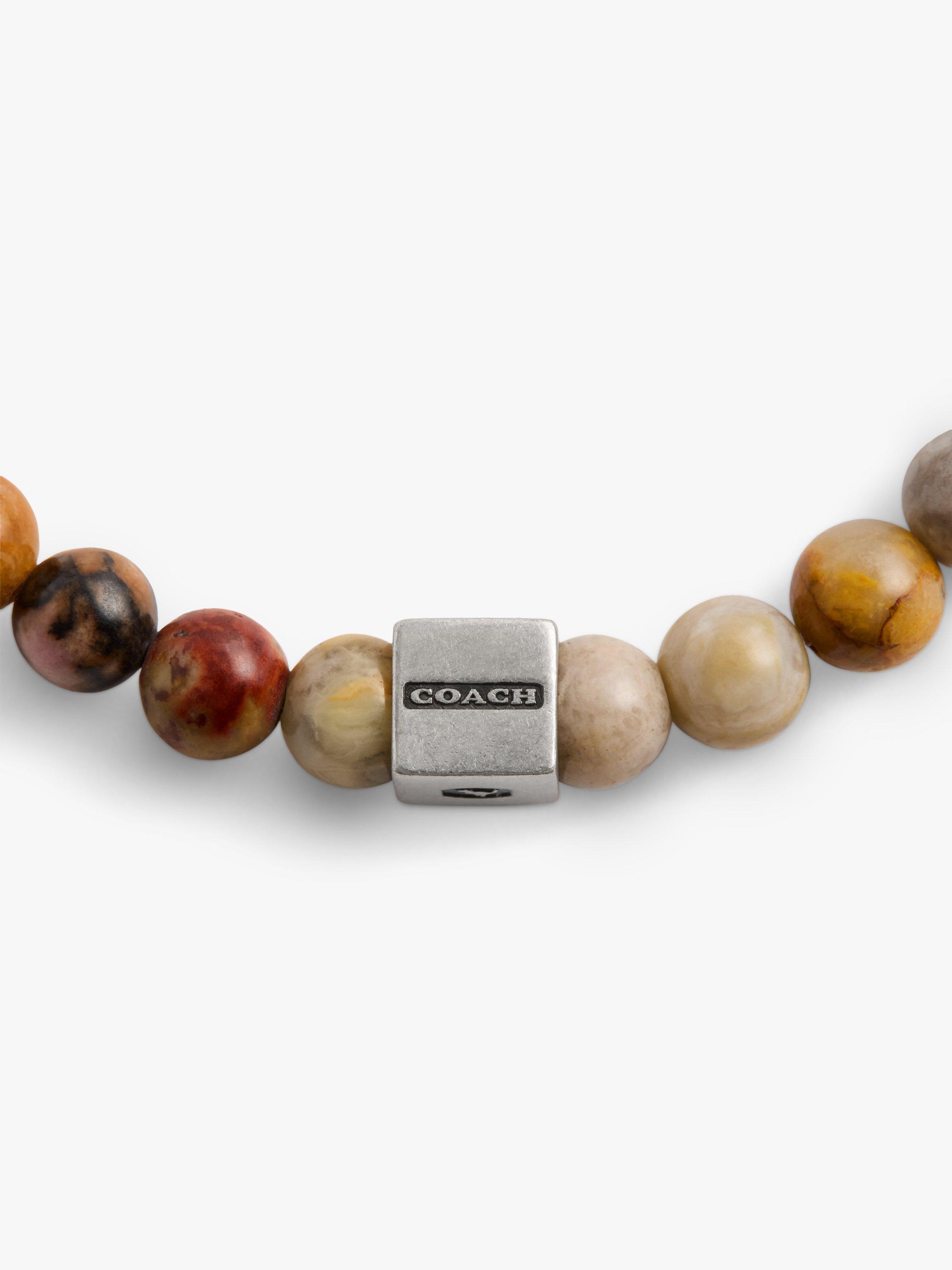 Product image 3 of 3, which shows Coach Unisex Agate Beaded Stretch Bracelet, Brown