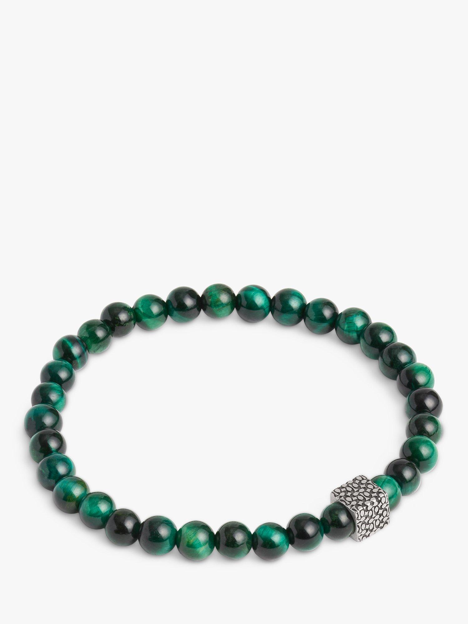 Product image 1 of 3, which shows Coach Unisex Tiger's Eye Beaded Stretch Bracelet, Green