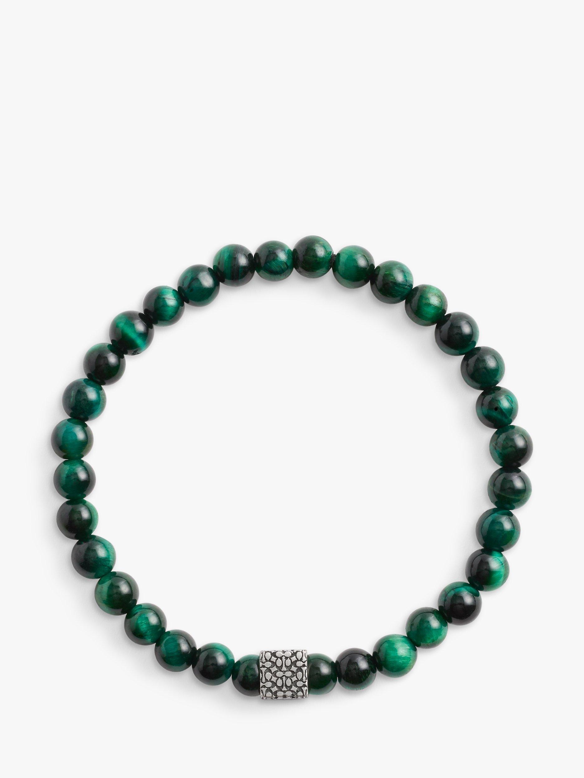 Product image 2 of 3, which shows Coach Unisex Tiger's Eye Beaded Stretch Bracelet, Green