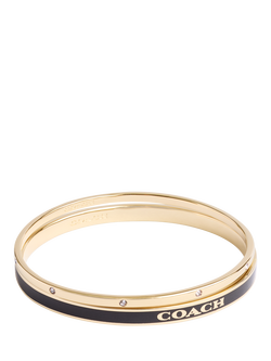 Coach Signature Duo Bangle Boxed Bracelet Set, Black/Gold, Black/Gold