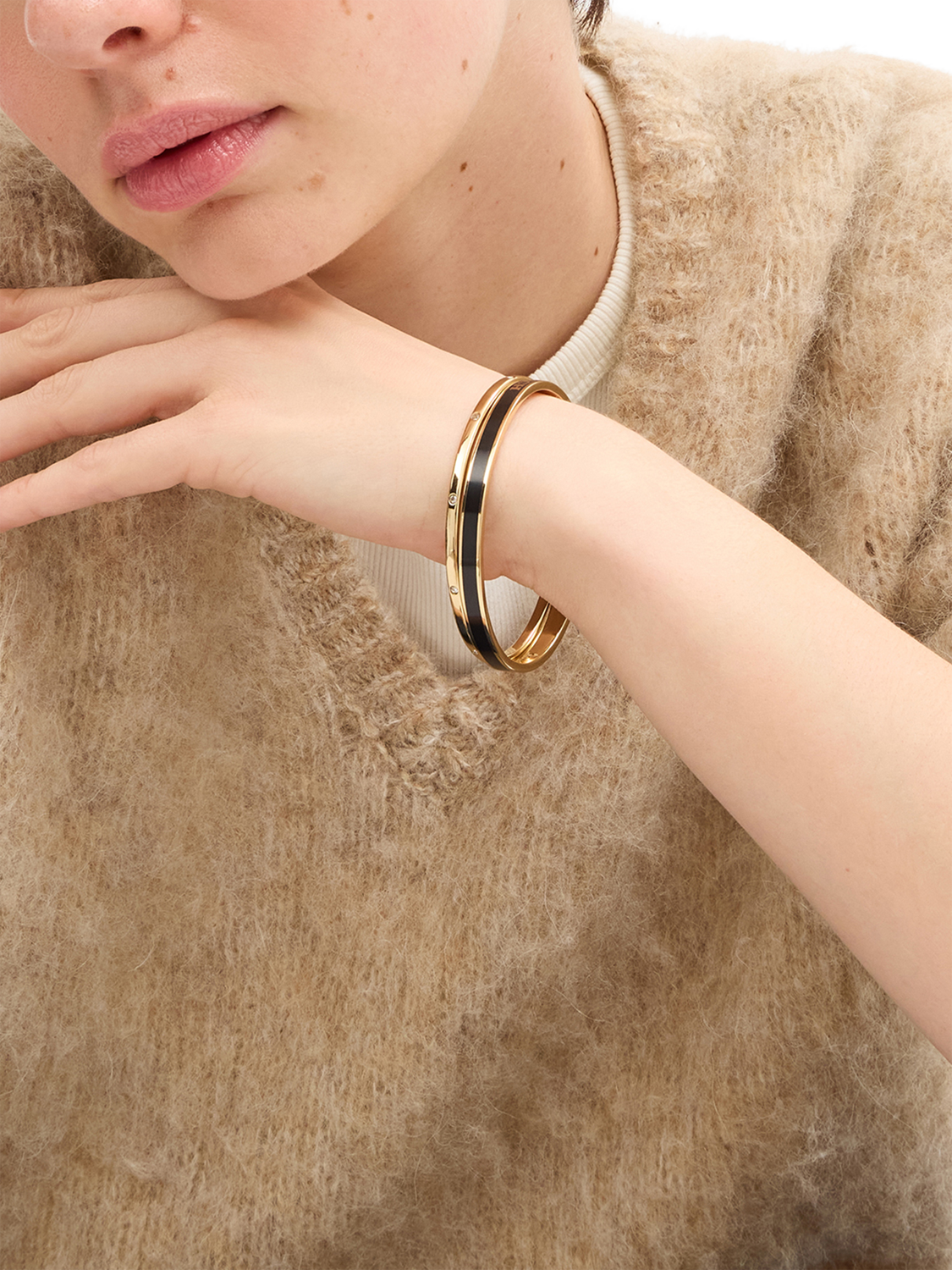 Product image 2 of 4, which shows Coach Signature Duo Bangle Boxed Bracelet Set, Black/Gold
