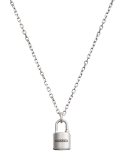 Coach Onyx Padlock Pendant Chain Link Necklace, Silver/Black - view 2, Silver/Black