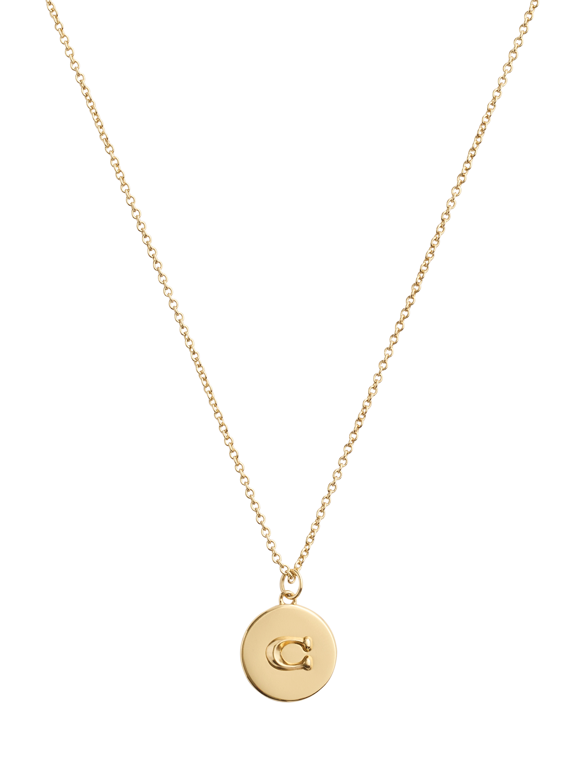 Product image 1 of 2, which shows Coach Signature Sculpted C Coin Pendant Chain Necklace, Gold