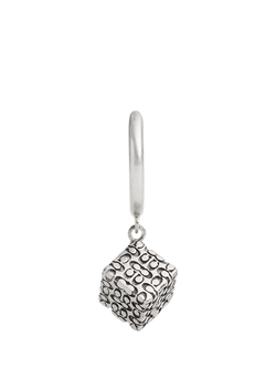 Coach Cube Bead Charm Huggie Hoop Earring, Silver, Silver