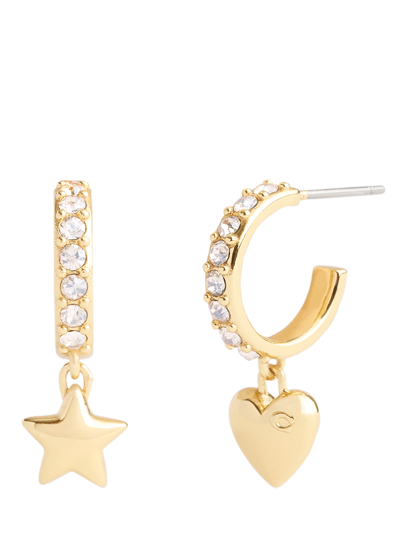 Coach Charm Drop Pavé Huggie Hoop Earrings, Gold