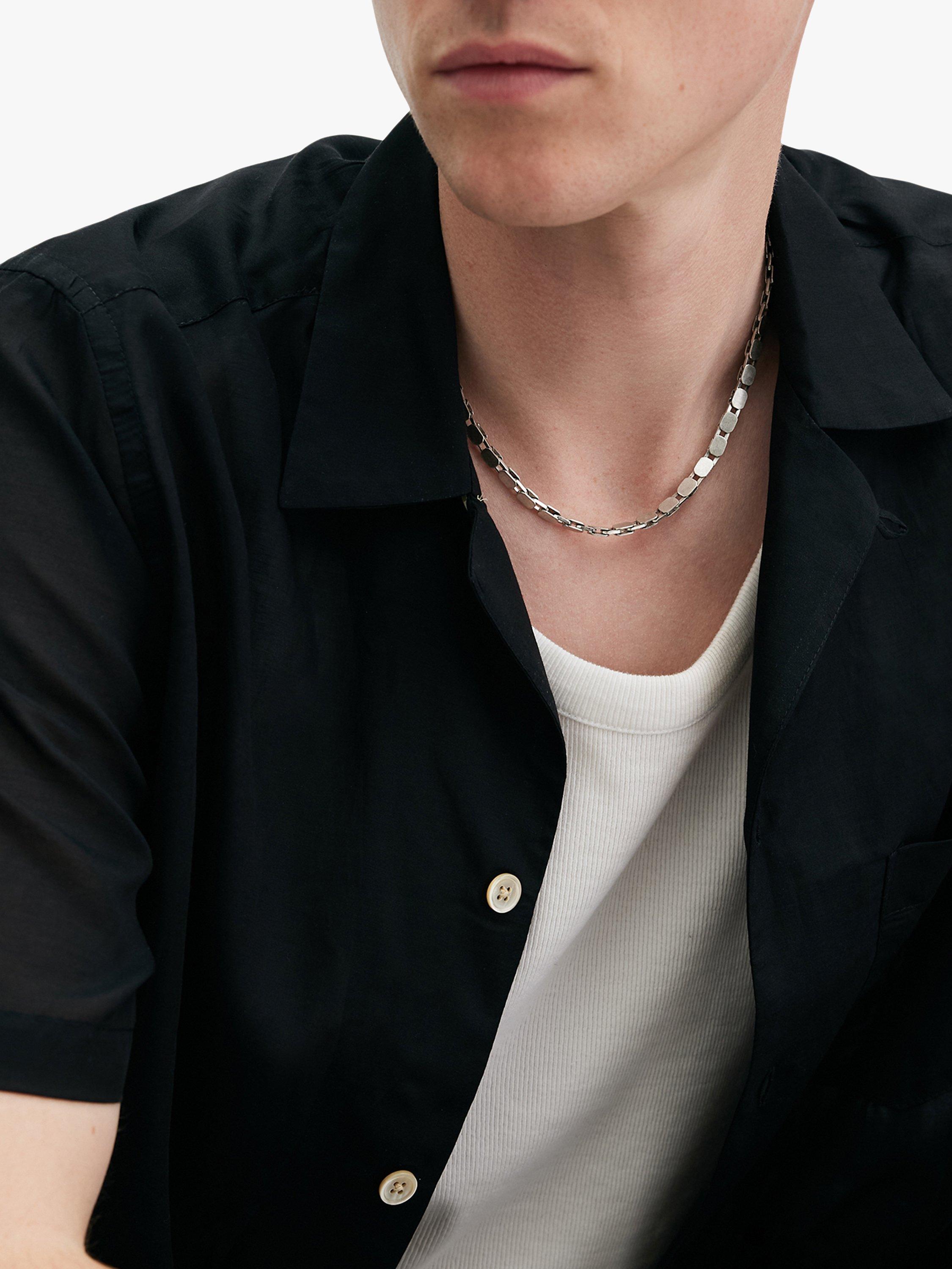 Product image 4 of 4, which shows AllSaints Unisex Flat Hexagon Chain Necklace, Warm Silver