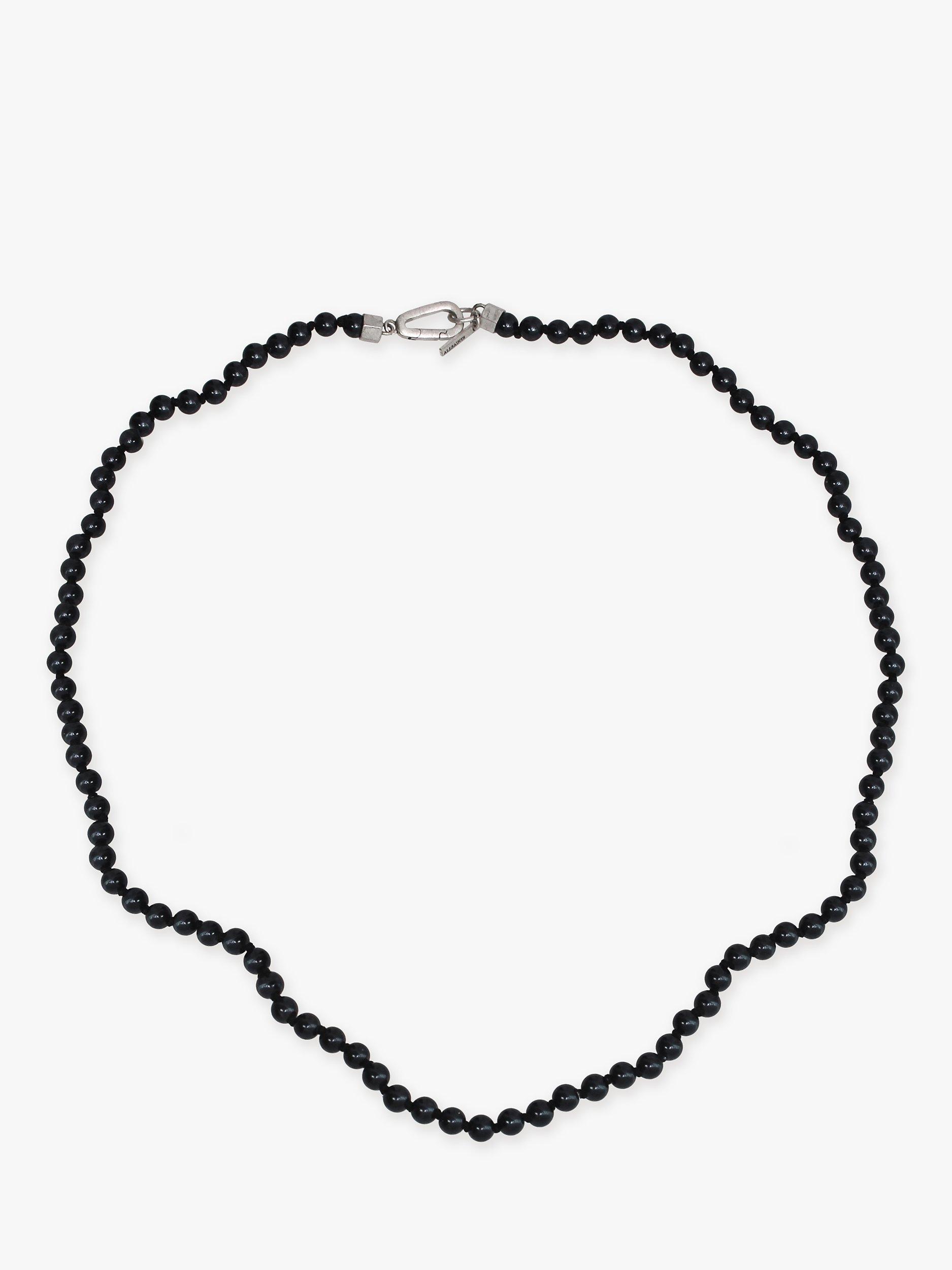 Product image 1 of 4, which shows AllSaints Unisex Faux Pearls Collar Necklace, Warm Silver