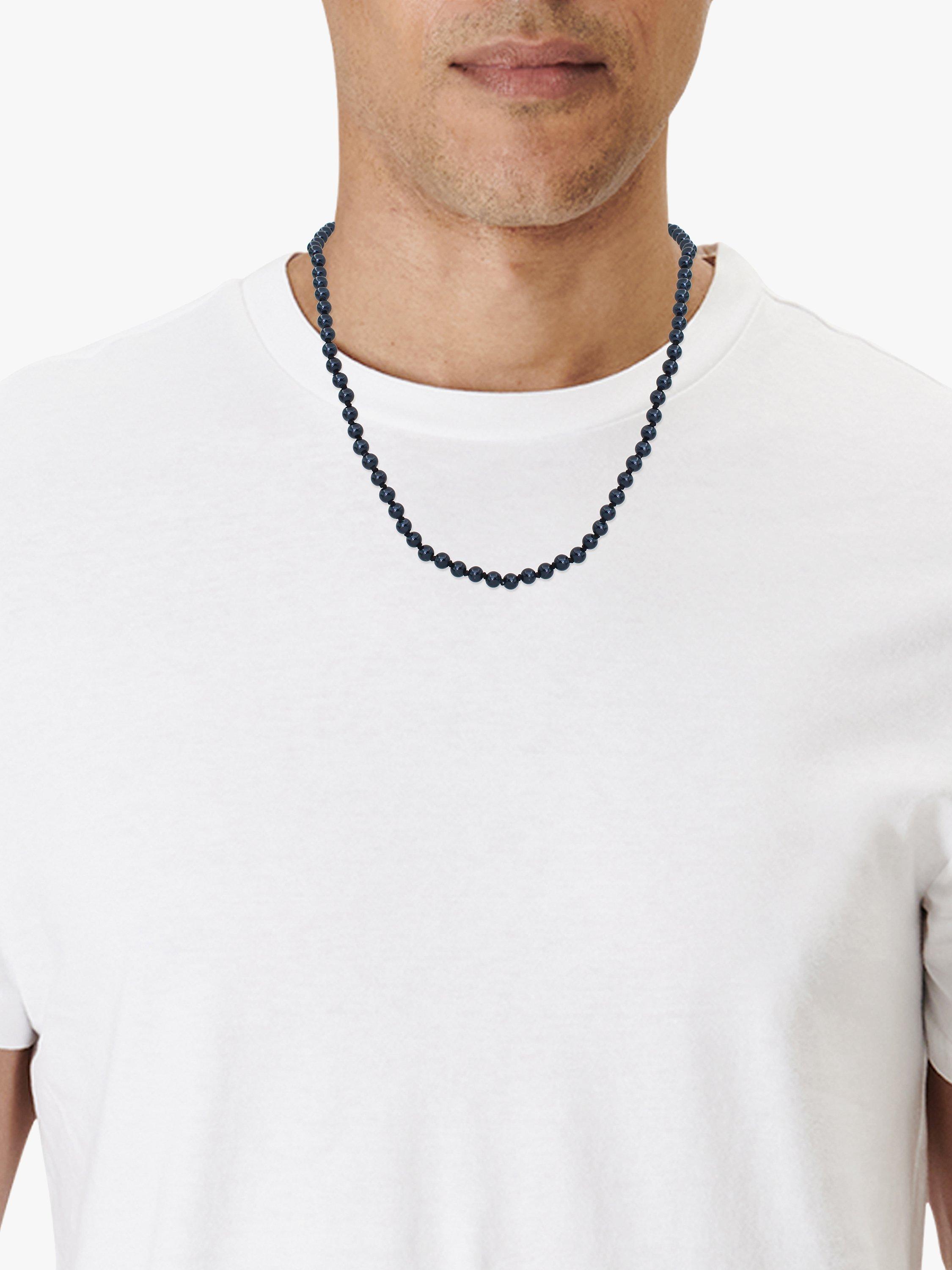 Product image 4 of 4, which shows AllSaints Unisex Faux Pearls Collar Necklace, Warm Silver