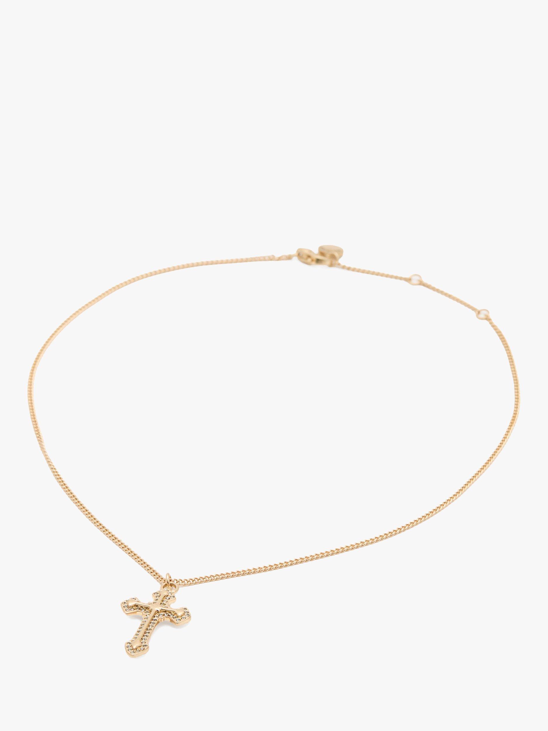 AllSaints Gothic Cross Pendant Necklace, Warm Brass